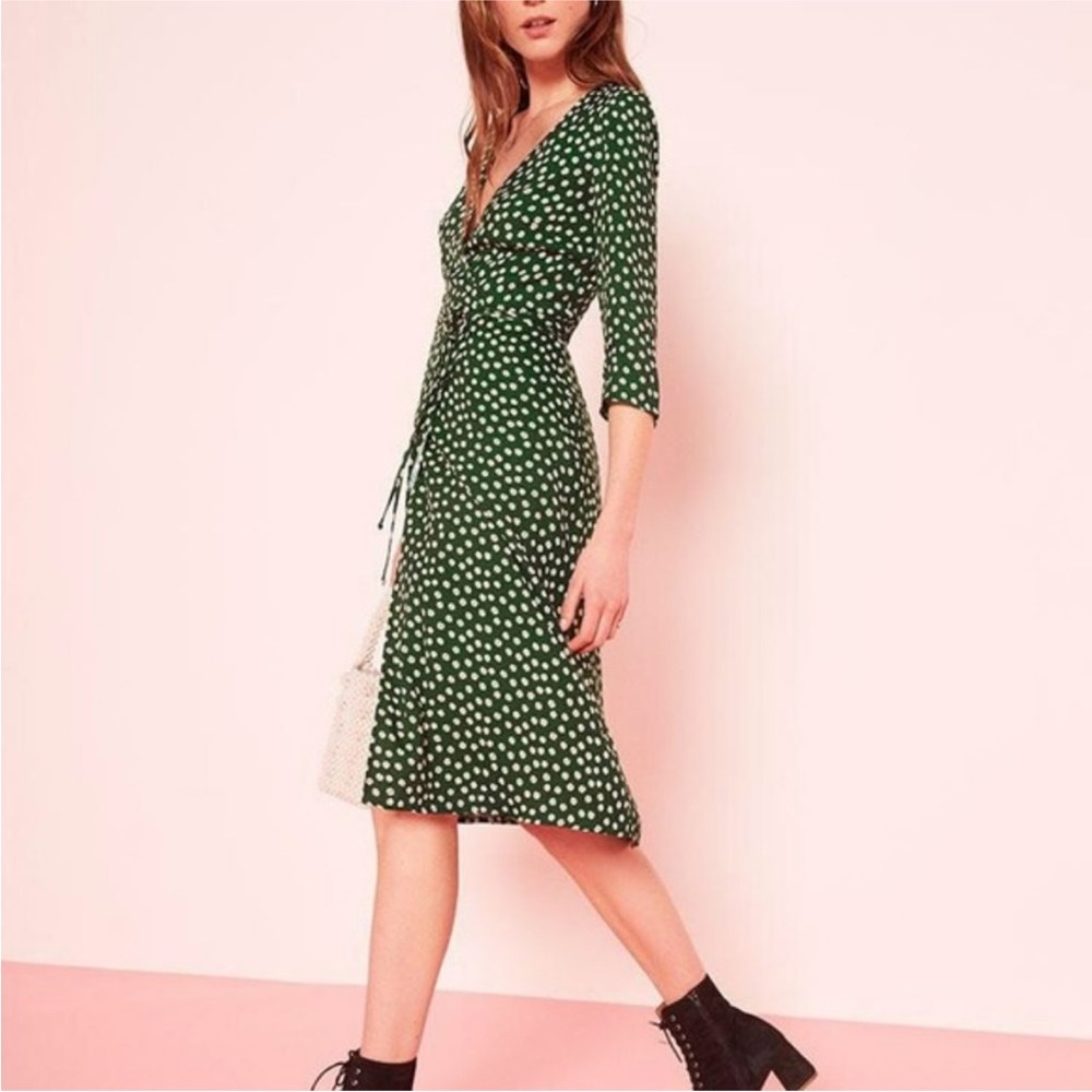NWOT Reformation Carrie Midi Wrap Dress in Green Floral